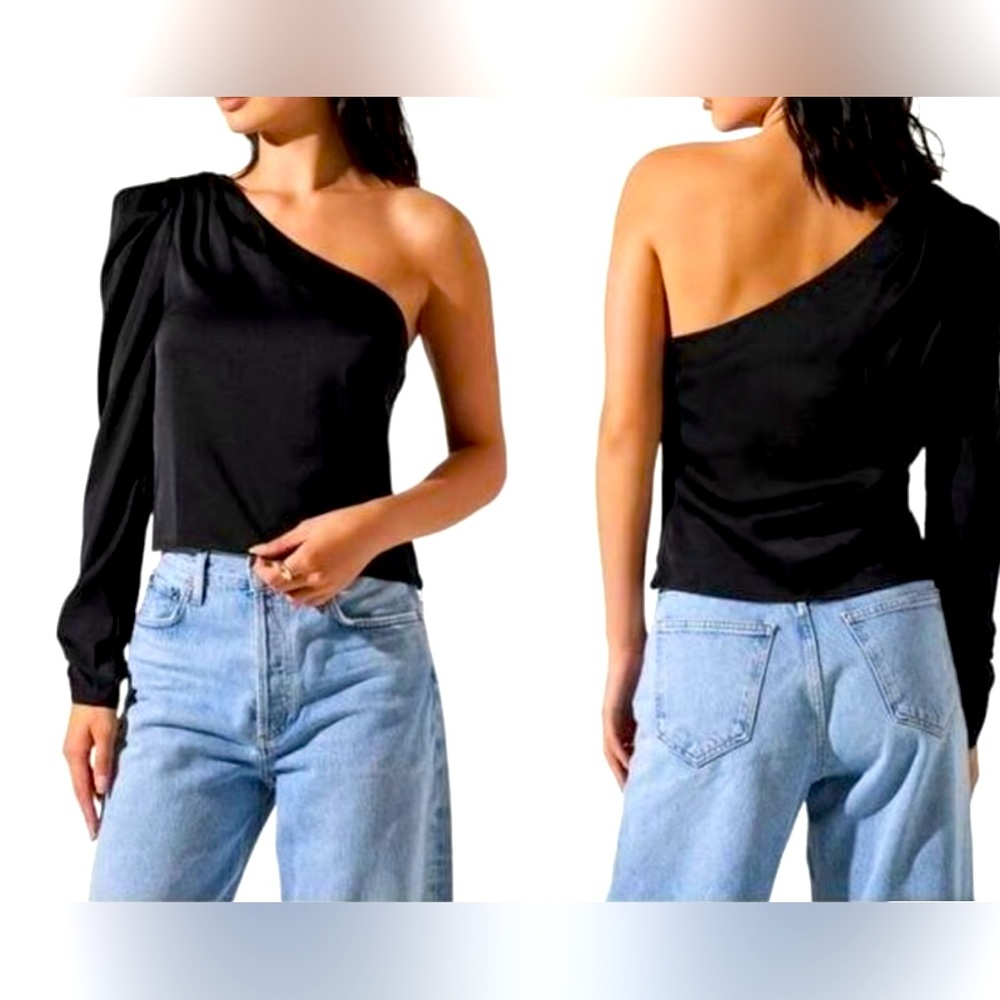 Astr Black One-Shoulder Long Sleeve Top